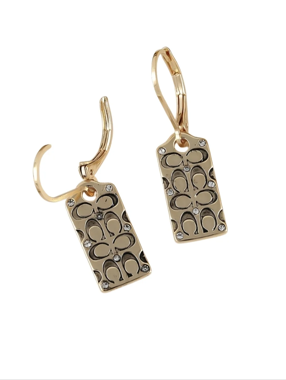 COACH Gold-Tone Signature Hang Tag Earrings - Picture 2 of 3